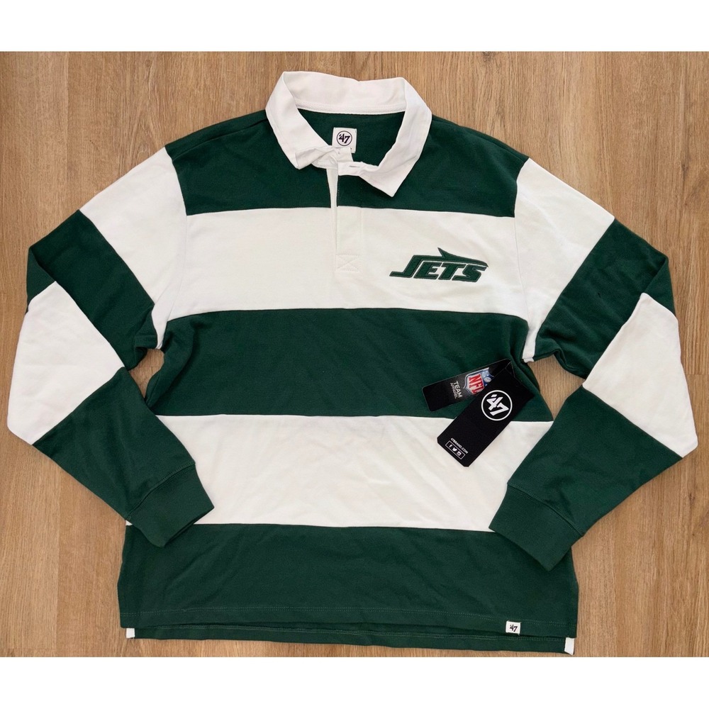 NWT Men's New York Jets 47 Brand  Rugby Shirt - Small -Green White Striped